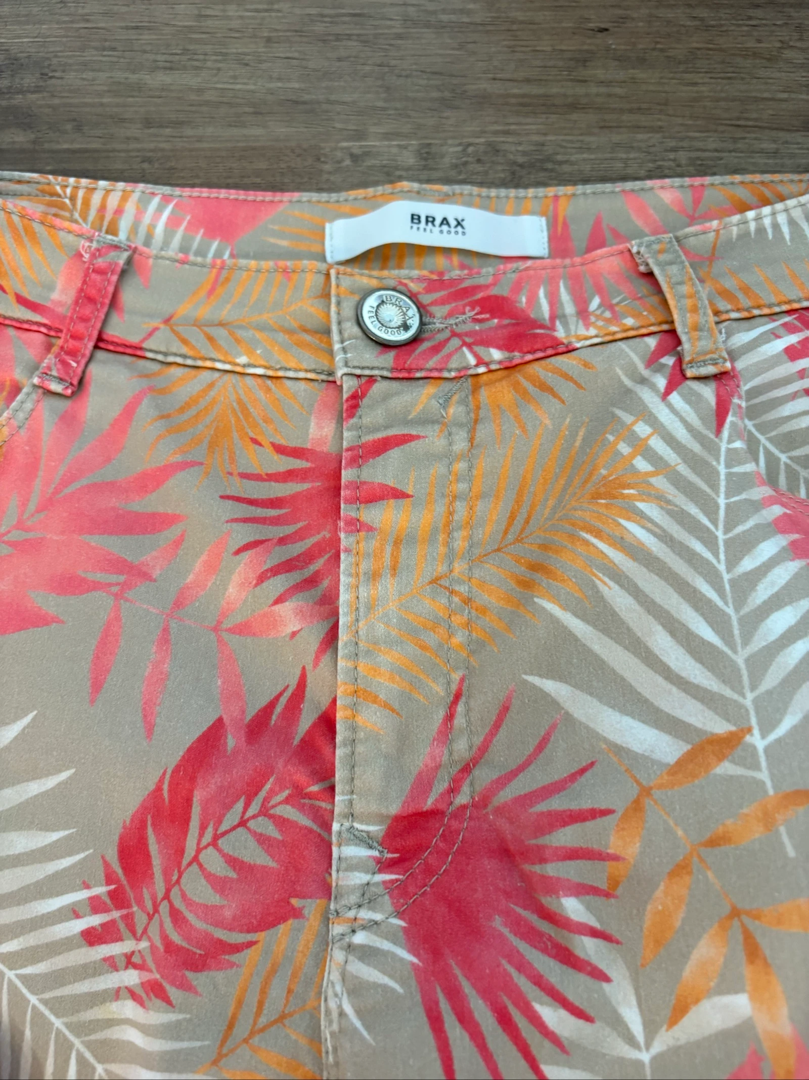 BRAX Feel Good Mary S taupe palm tree print pink/orange pants - 38 (FR40) – photo 3